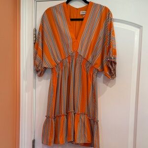 Taylor Orange Striped polka dot Dress